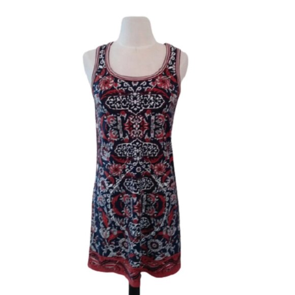 Max Studio Navy Rust Dress keyhole back, Size XS - Picture 1 of 5
